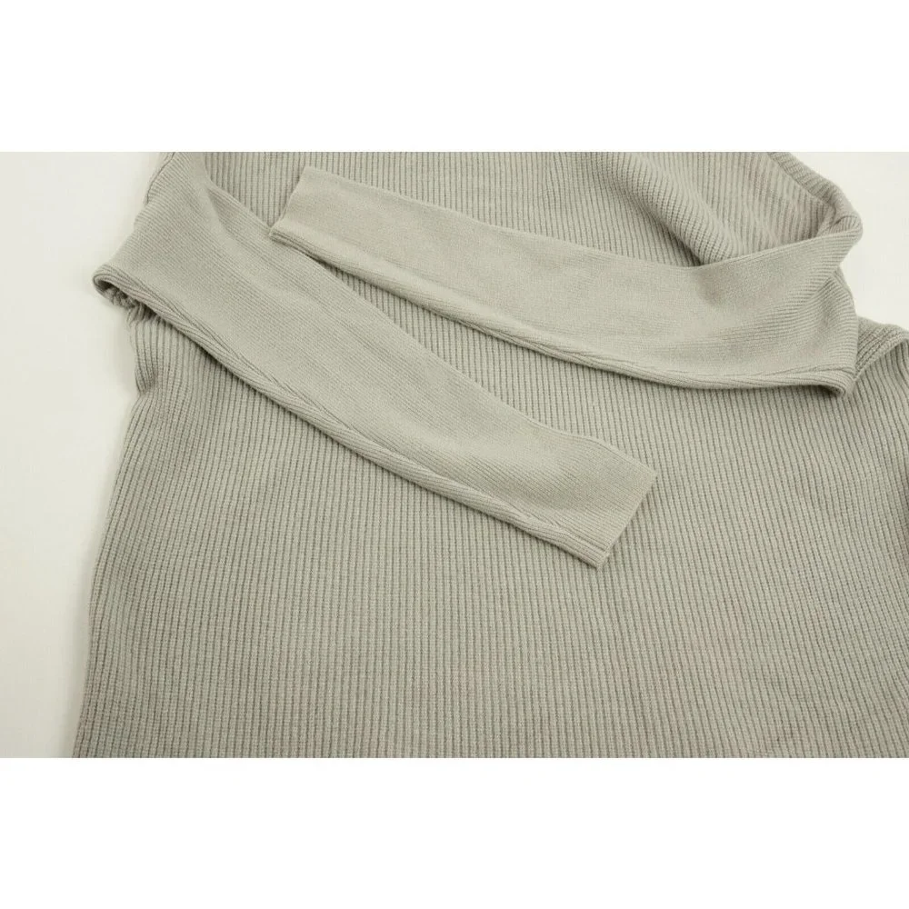 New Devotion by‎ Cyrus Women's Small Putty Grey Rib Knit Cowl Neck Tunic Sweater